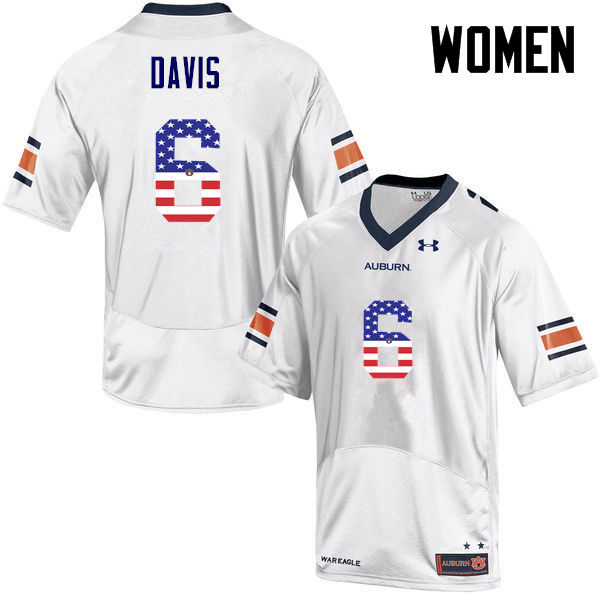 Women #6 Carlton Davis Auburn Tigers USA Flag Fashion College Football Jerseys-White - Click Image to Close